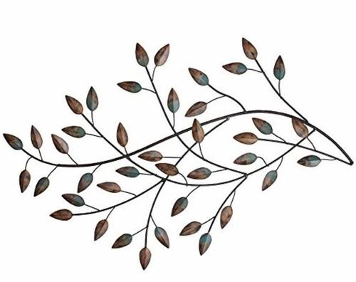 Distressed Metal Blowing Leaves Wall Decor - Mahogany Home Essentialswall art