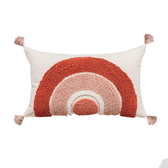 Foindtower Gorgeous Half Moon Accent Boho Tufted Decorative Throw Pillow  Cover, Cozy Bohemian Rainbow Design Cotton Canvas Cushion Cover | Tassels